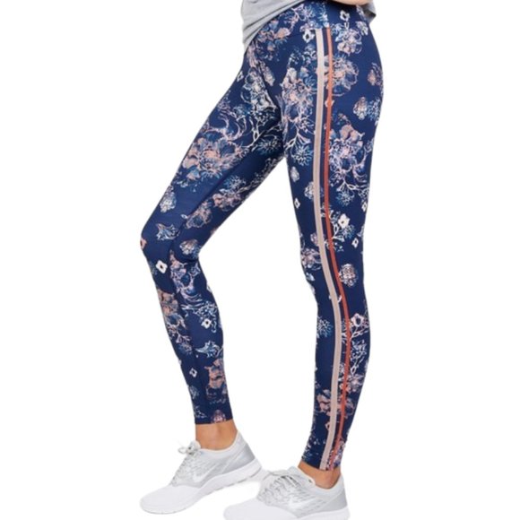 Free People Movement Navy Floral High Rise Athletic Leggings, Navy Peach, M - Picture 1 of 12